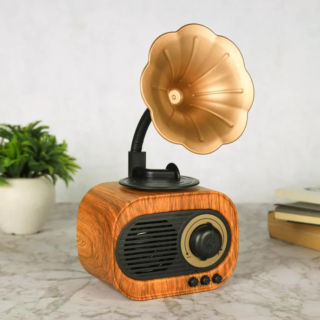GiftArc Retro Gramophone Bluetooth Speaker – Vintage Design, Rich Sound, 6-Hour Playtime, 1-Year Warranty