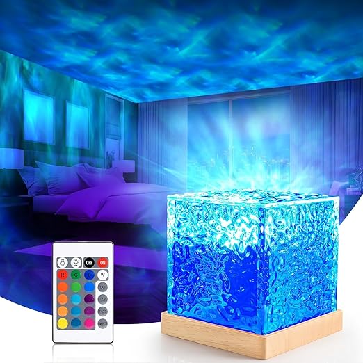 GiftArc Ocean Wave Night Light Projector – 3D Water Ripple LED Lamp, Touch & Remote Control, 11.5cm Modern Cube Decor Light