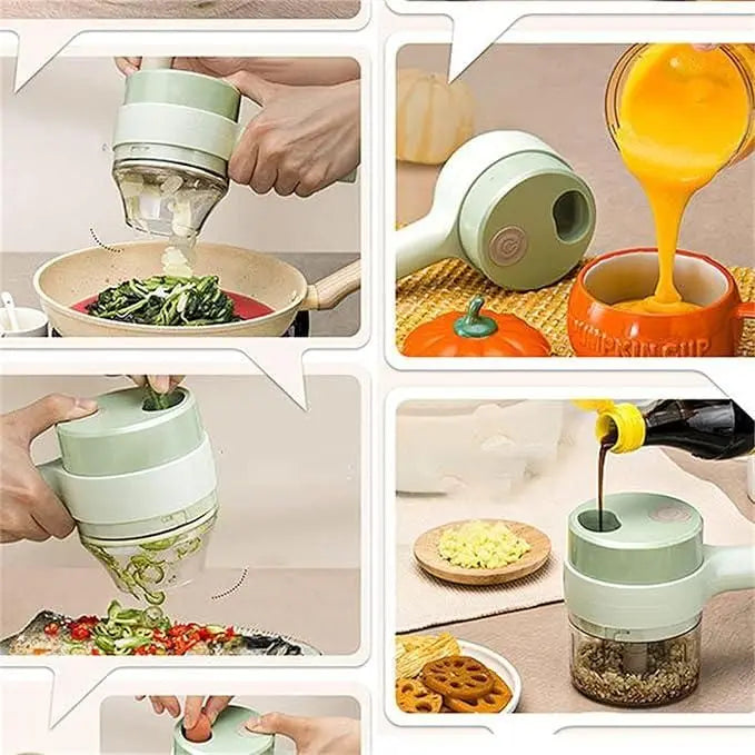 GiftArc 4 in 1 Portable Electric Vegetable Cutter – USB Rechargeable Chopper with Peeler, Slicer & Self-Cleaning Function