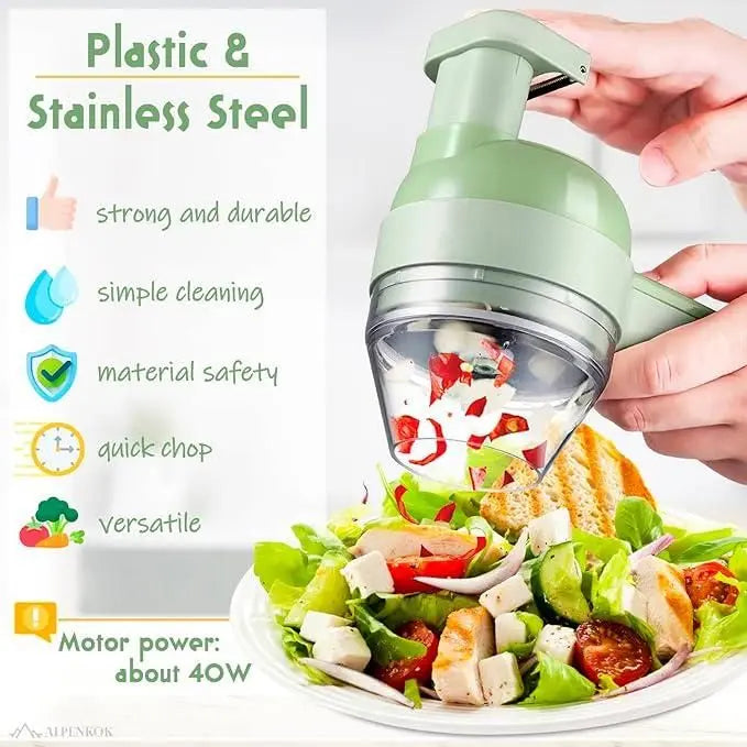 GiftArc 4 in 1 Portable Electric Vegetable Cutter – USB Rechargeable Chopper with Peeler, Slicer & Self-Cleaning Function
