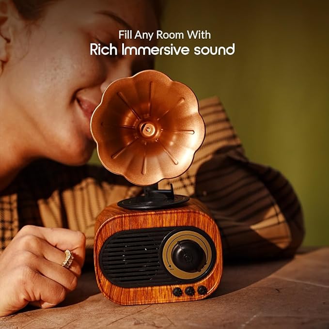 GiftArc Retro Gramophone Bluetooth Speaker – Vintage Design, Rich Sound, 6-Hour Playtime, 1-Year Warranty