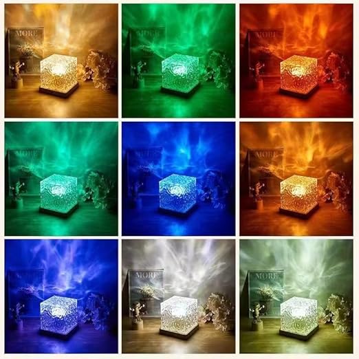 GiftArc Ocean Wave Night Light Projector – 3D Water Ripple LED Lamp, Touch & Remote Control, 11.5cm Modern Cube Decor Light