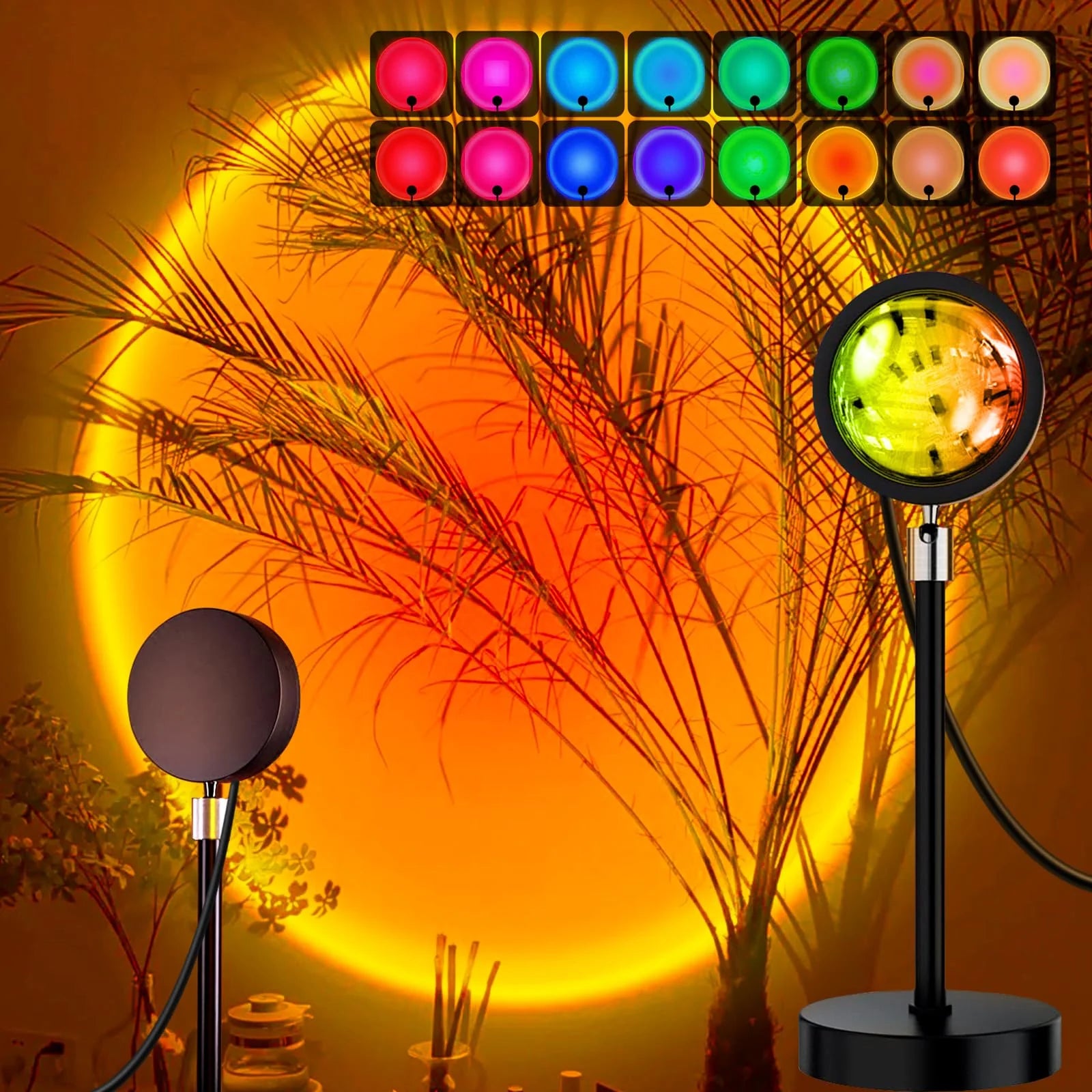 GiftArc 16-Color LED Sunset Lamp – 360° Rotating Projection Light with Remote & USB, Aesthetic Room Ambience & Photography Decor