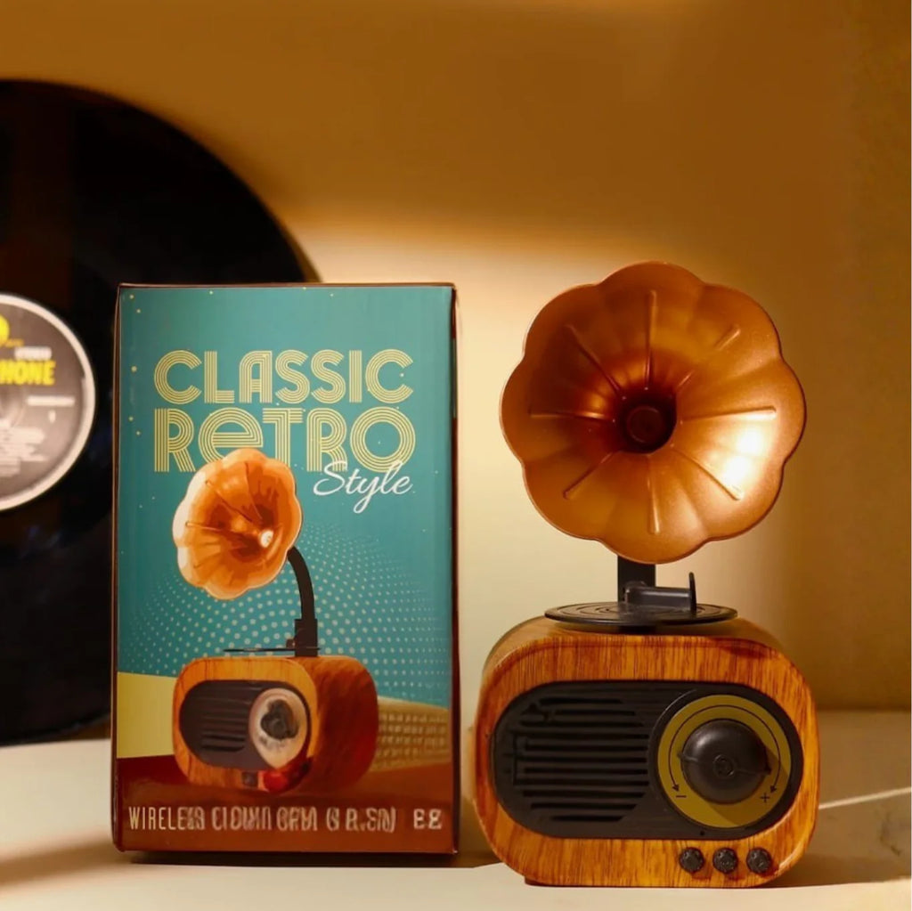 GiftArc Retro Gramophone Bluetooth Speaker – Vintage Design, Rich Sound, 6-Hour Playtime, 1-Year Warranty