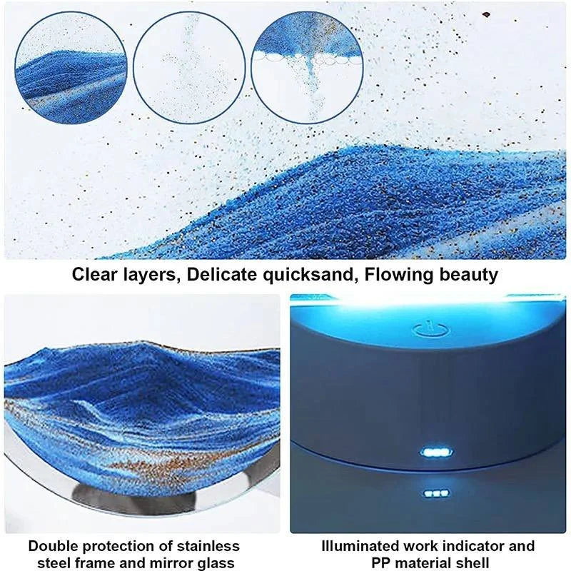 GiftArc 7-Inch LED Sand Art Lamp – 3D Moving Quicksand Hourglass, Glass Body, Chrome Finish, Table Decor Light